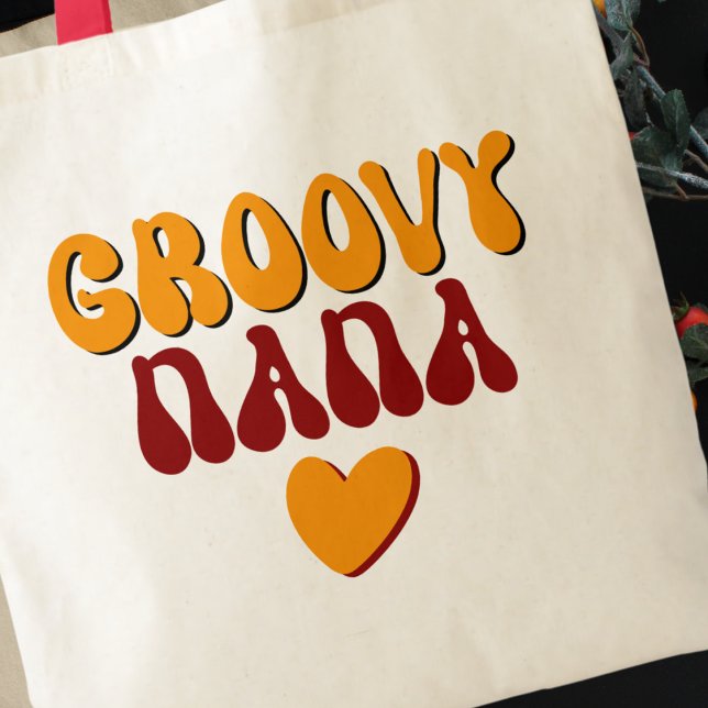 Retro Groovy Nana Typography Heart  Tote Bag (closer view)