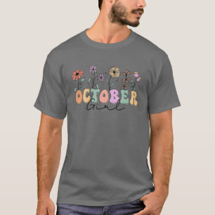 Retro Groovy October Girl Flowers T-Shirt