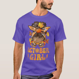 Retro Groovy October Girl Messy Bun Halloween Than T-Shirt