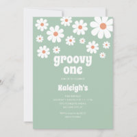 Retro Groovy One 70's Style Birthday Invitation