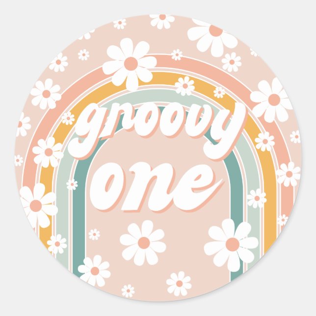 Retro Groovy One Boho First Birthday Classic Round Sticker (Front)