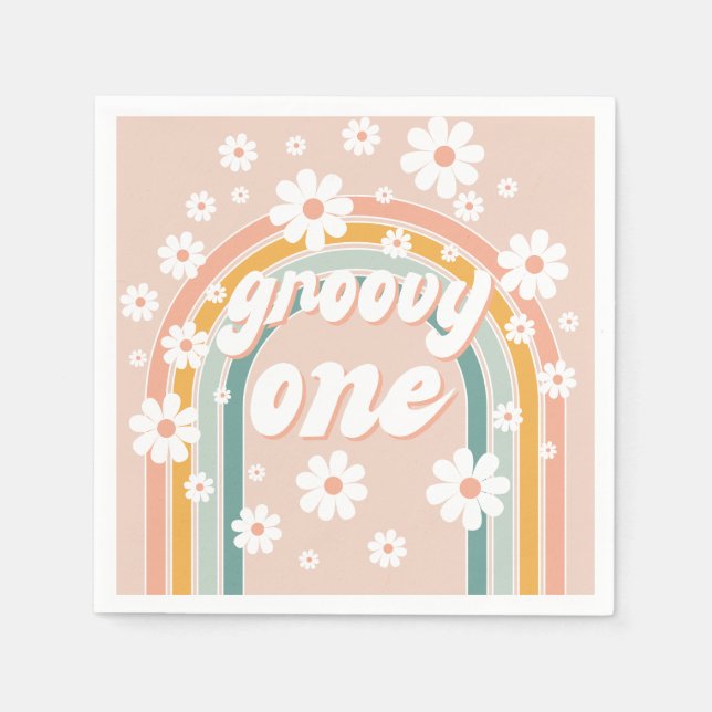 Retro Groovy One Boho First Birthday Napkin (Front)