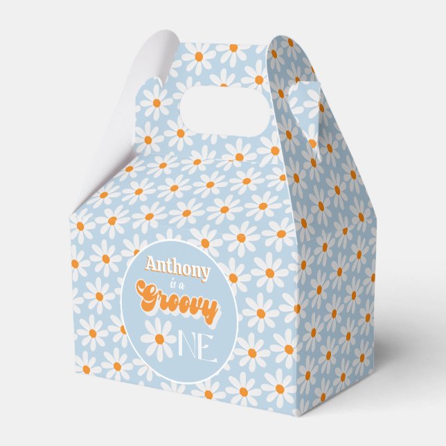 Retro Groovy One Boys 1st Birthday Favour Box (Front Side)
