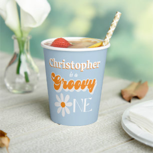 Retro Groovy One Boys 1st Birthday Paper Cups
