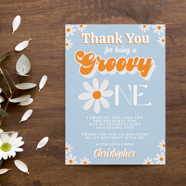 Retro Groovy One Boys 1st Birthday Thank You Card (Creator Uploaded)