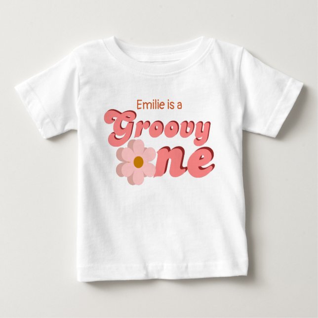 Retro Groovy one Daisy Flower Birthday Party Baby T-Shirt (Front)