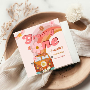 Retro Groovy one Daisy Flower Birthday Party Napkin