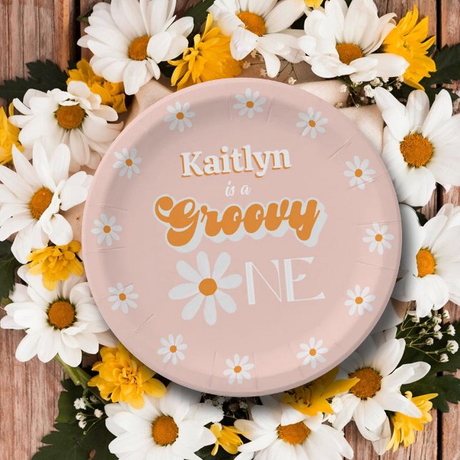 Retro Groovy One Girls 1st Birthday Paper Plate (Creator Uploaded)