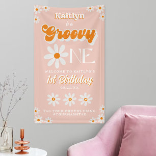 Retro Groovy One Girls 1st Birthday Welcome Banner