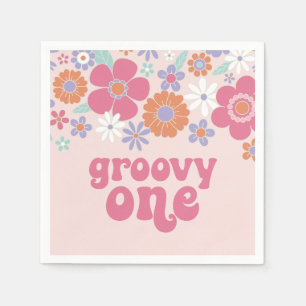 Retro Groovy One Pink Floral Napkin
