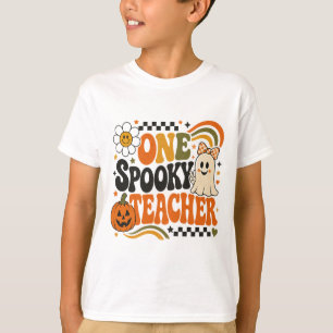 Retro Groovy One Spooky Teacher Halloween T-Shirt