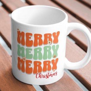 Retro Groovy Orange and Green Merry Christmas Boho Mug