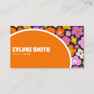 Retro Groovy Orange Colourful Floral Boho Unique Business Card