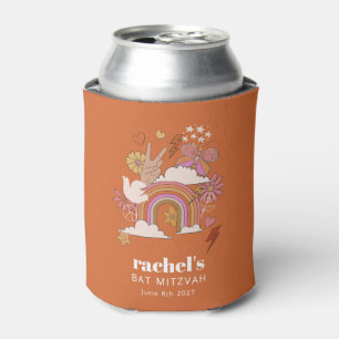 Retro Groovy Orange Pink Bat Mitzvah Party Favour Can Cooler
