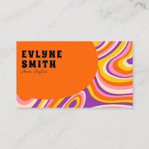 Retro Groovy Orange QR Code 70s Psychedelic Unique Business Card