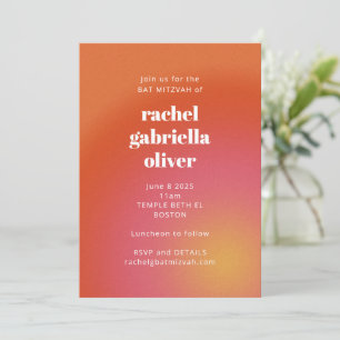 Retro Groovy Orange Simple Bold Bat Mitzvah Invitation