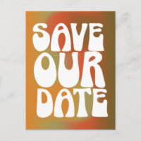 Retro Groovy Orange Trendy Gradient Save The Date