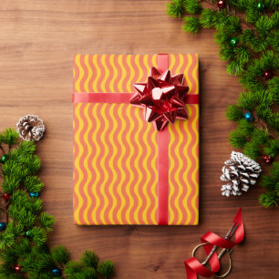 Retro Groovy Orange Yellow Wavy Stripe Wrapping Paper