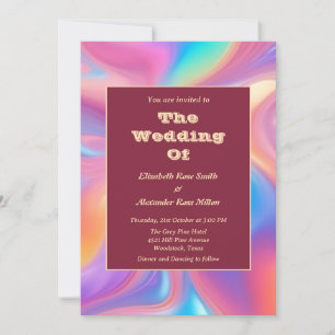 Retro groovy pastel abstract waves wedding invitation