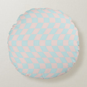 Retro Groovy Pastel Checks Warped Chequered  Round Cushion