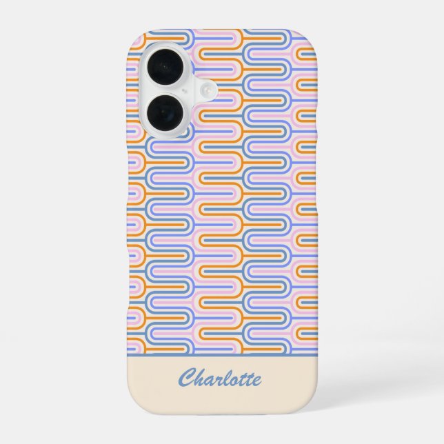 Retro Groovy Pastel Lines Pattern Personalised iPhone 16 Case (Back)