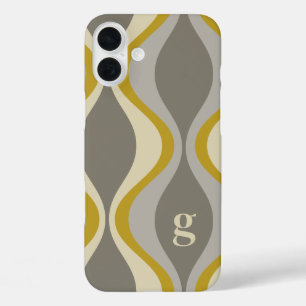 retro groovy pattern - monogram - gold taupe iPhone 16 plus case