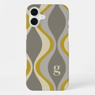 retro groovy pattern - monogram - gold taupe iPhone 16 plus case