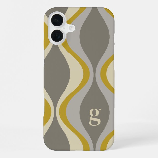 retro groovy pattern - monogram - gold taupe iPhone case (Back)