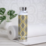 retro groovy pattern - monogram - gold taupe water bottle<br><div class="desc">A mod patterned gold bottle with a place for a simple monogram. The taupe,  grey and gold design has a groovy organic wave pattern. A minimal look in subtle colours with a simple serif font for a monogram.</div>