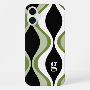 retro groovy pattern - monogram - olive black iPhone 16 plus case