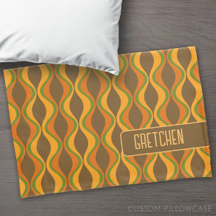retro groovy pattern - monogram - olive pillowcase