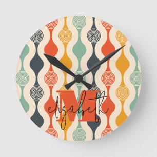 Retro Groovy Pattern Round Clock