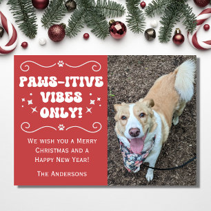 Retro Groovy Paws-itive Cute Dog Photo Christmas Holiday Card