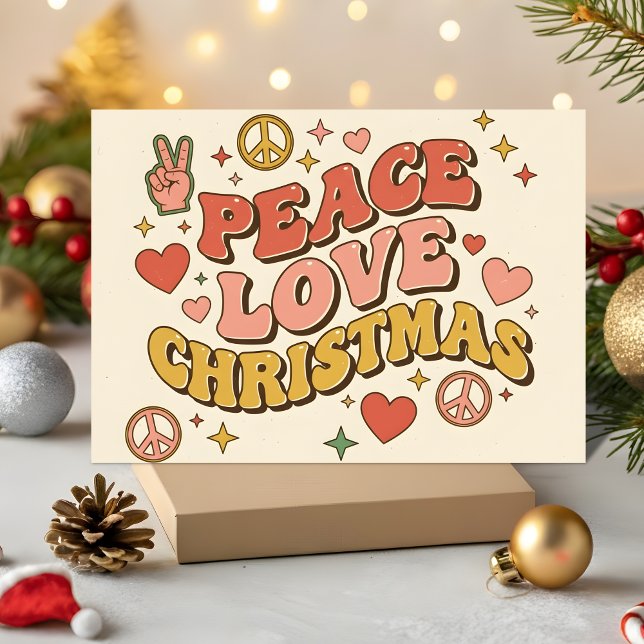 Retro Groovy Peace Love Christmas Holiday Card (Creator Uploaded)
