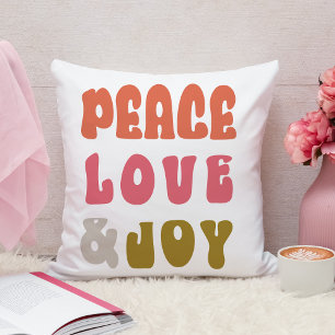 Retro Groovy Peace Love Joy Holiday Cushion