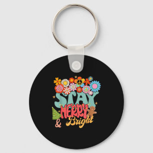 Retro Groovy Peace Stay Christmas Merry Bright Hip Key Ring