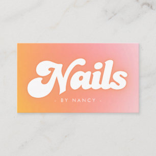 Retro Groovy Peach Pink Gradient Nail Tech Business Card
