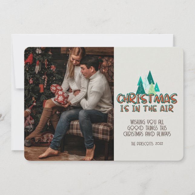 Retro Groovy Photo Christmas Is In The Air Card (Front)