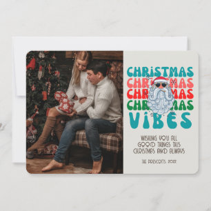 Retro Groovy Photo Christmas Vibes Santa Card