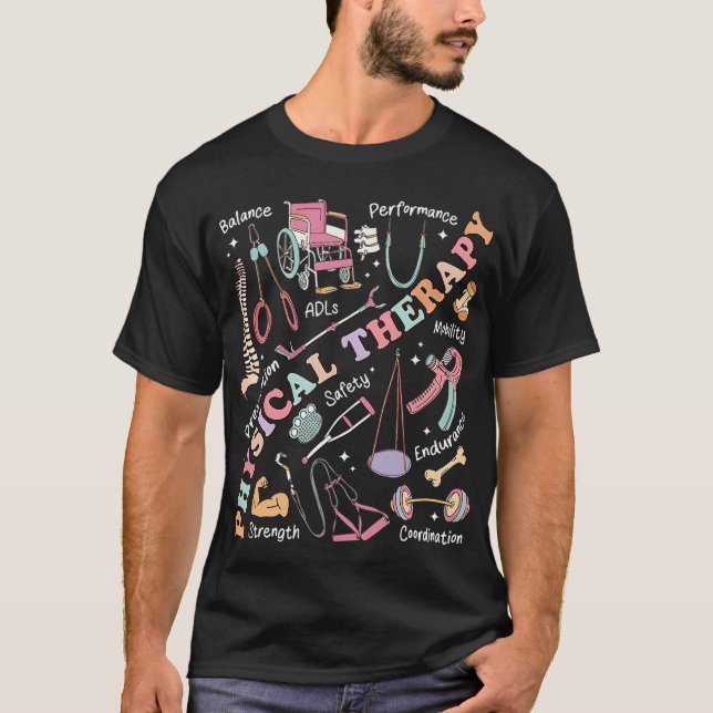 Retro Groovy Physical Therapy PT Exercise DPT PTA T-Shirt (Front)