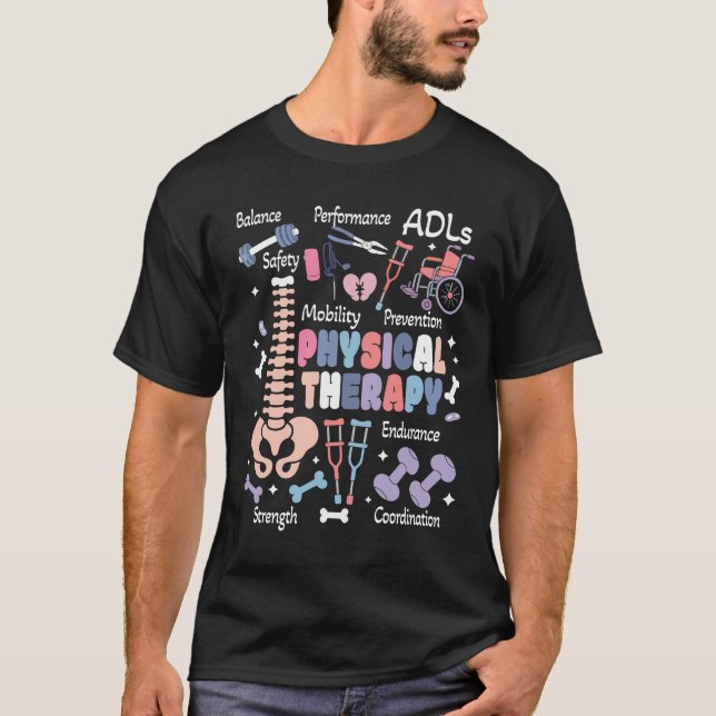 Retro Groovy Physical Therapy PT Exercise DPT Ther T-Shirt (Front)