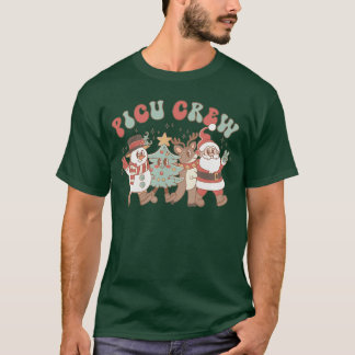 Retro Groovy PICU Nurse Christmasree Snowman Rein  T-Shirt