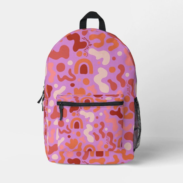 Retro Groovy Pink Abstract Pattern Backpack (Front)
