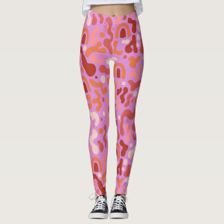 Retro Groovy Pink Abstract Pattern Leggings