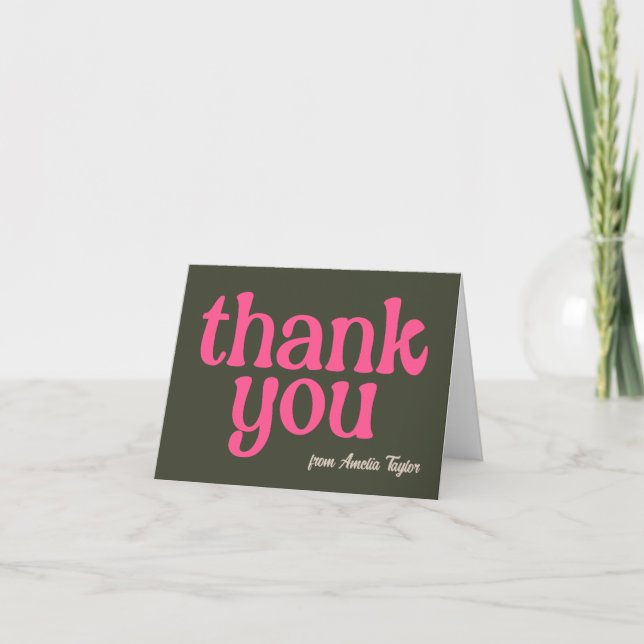 Retro Groovy Pink and Green Bridal Shower Folded Thank You Card (Front)