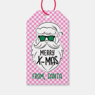 Retro Groovy Pink Chequered Santa Claus Christmas Gift Tags