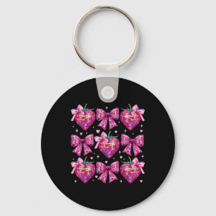 Retro Groovy Pink Coquette Bow Strawberry Valentin Key Ring