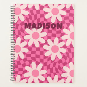 Retro Groovy Pink Daisy Personalised Name Gift Planner
