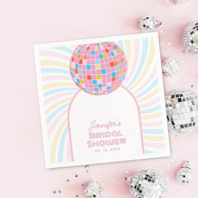 Retro Groovy Pink Disco Ball 70s 80s Bridal Shower Napkin (Creator Uploaded)