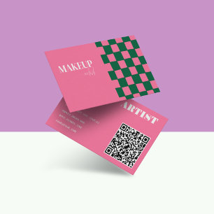 Retro Groovy Pink & Green Abstract Makeup Artist Business Card
